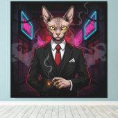 Sphynx Mafia Cat in Neon Noir Style Leinwanddruck (Insitu (Holzboden))