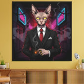 Sphynx Mafia Cat in Neon Noir Style Leinwanddruck (Insitu (Wohnzimmer))