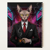 Sphynx Mafia Cat in Neon Noir Style Planer (Rückseite)