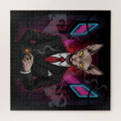 Sphynx Mafia Cat in Neon Noir Style Puzzle (Horizontal)