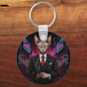 Sphynx Mafia Cat in Neon Noir Style Schlüsselanhänger (Vorderseite)