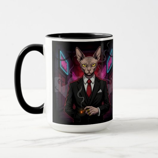 Sphynx Mafia Cat in Neon Noir Style Tasse (Links)