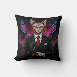 Sphynx-Mafia-Katze im Neon-Noir-Stil Kissen