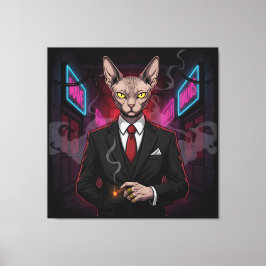 Sphynx-Mafia-Katze im Neon-Noir-Stil Leinwanddruck