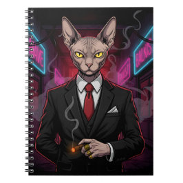 Sphynx-Mafia-Katze im Neon-Noir-Stil Notizblock
