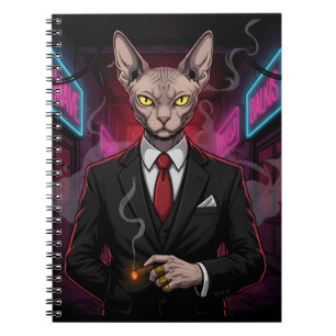 Sphynx-Mafia-Katze im Neon-Noir-Stil Notizblock