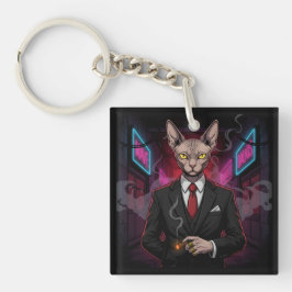 Sphynx-Mafia-Katze im Neon-Noir-Stil Schlüsselanhänger