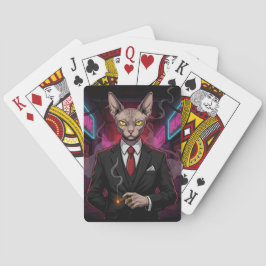 Sphynx-Mafia-Katze im Neon-Noir-Stil Spielkarten