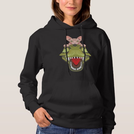 Sphynx Riding A T-Rex Dinosaur Hairless Cat Lover Hoodie (Vorderseite)