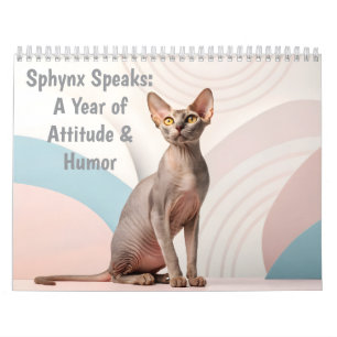Sphynx spricht: Bearbeitbare monatliche Katzenhumo Kalender