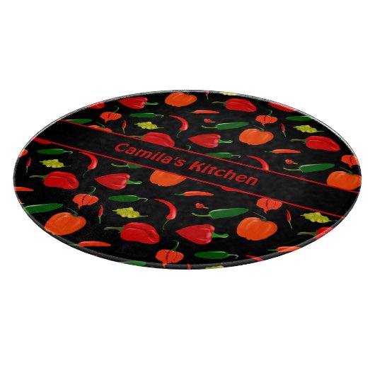 Spicy Chili Pepper Pattern Personalized Glass Schneidebrett (Ecke)
