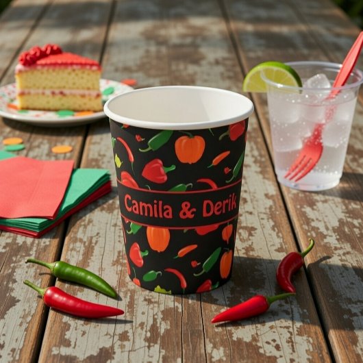 Spicy Chili Pepper Pattern Personalized Party Pappbecher