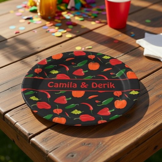 Spicy Chili Pepper Pattern Personalized Party Pappteller