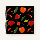 Spicy Hot Paprikaschoten Black Square Notebook Notizblock (Vorderseite)