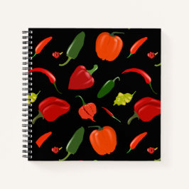Spicy Hot Paprikaschoten Black Square Notebook Notizblock