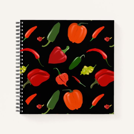 Spicy Hot Paprikaschoten Black Square Notebook Notizblock (Vorderseite)