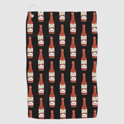 Spicy Hot Sauce Salsa Picante Cat Maracas Muster Golfhandtuch (Vorderseite)