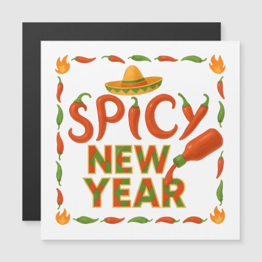 Spicy New Year Magneteinladung (Vorne/Hinten)