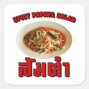 Spicy Papaya Salad [Som Tam] ... Thai Lao Food Quadratischer Aufkleber