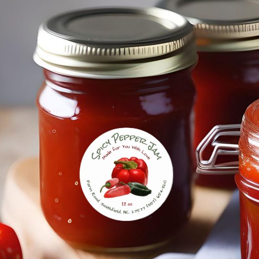 Spicy Pepper Jelly mit Rot und Grün Paprikaschoten Runder Aufkleber