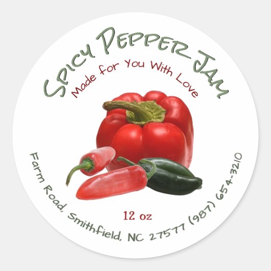 Spicy Pepper Jelly mit Rot und Grün Paprikaschoten Runder Aufkleber (Vorderseite)