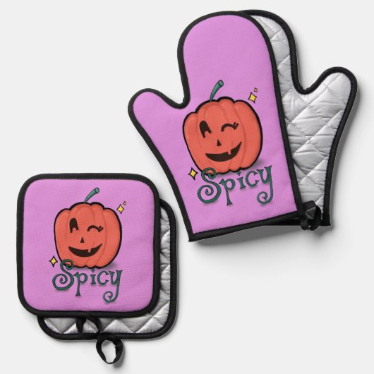Spicy Pumpkin Spice Ofenhandschuh & Topflappen-Set (Vorderseite/Rückseite)