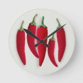 Spicy Red Minimal Crochet Jalapeno Strick Handwerk Runde Wanduhr (Vorderseite)
