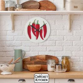 Spicy Red Minimal Crochet Jalapeno Strick Handwerk Runde Wanduhr