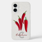 Spicy Red Modern Minimal Crochet Jalapeno Name Case-Mate iPhone Hülle (Rückseite)