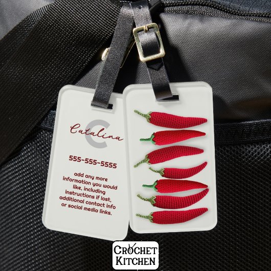 Spicy Red Modern Minimal Crochet Jalapeno Name Gepäckanhänger