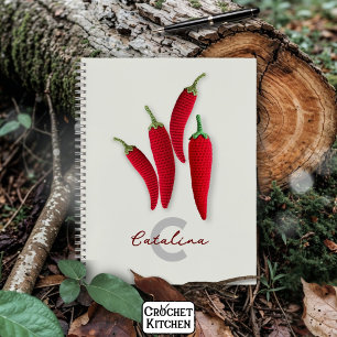 Spicy Red Modern Minimal Crochet Jalapeno Name Notizblock