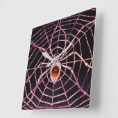 SPIDER AND WEB Red Ruby Gemstone Black Quadratische Wanduhr (Winkel)