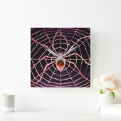 SPIDER AND WEB Red Ruby Gemstone Black Quadratische Wanduhr (Zuhause)