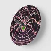 SPIDER AND WEB Red Ruby ,Green Emerald Gems Black Runde Wanduhr (Winkel)