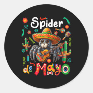 Spider Cinco De Mayo Mexican Sombrero Guitar Color Runder Aufkleber