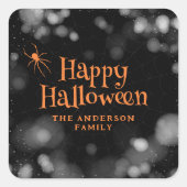 Spider Cobweb Happy Halloween Quadratischer Aufkleber (Vorderseite)