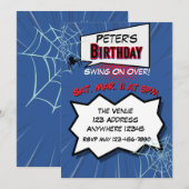 Spider Comic Blue Red Birthday Einladung (Vorne/Hinten)