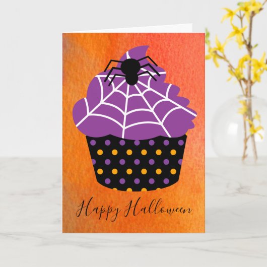 Spider cupcake Halloween Thema Karte (Gelbe Blume)