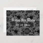 Spider Damask auf grauem Linen Save the Date Ankündigungspostkarte (Vorne/Hinten)
