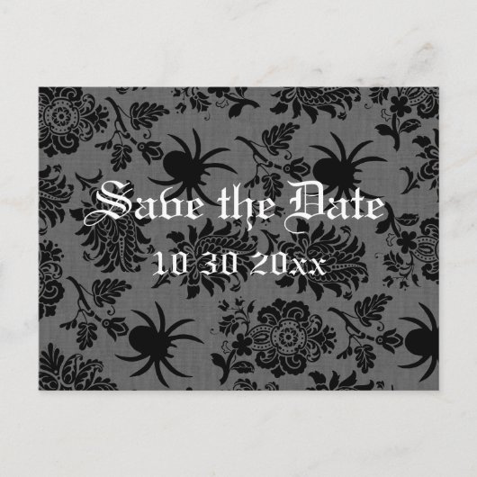 Spider Damask auf grauem Linen Save the Date Ankündigungspostkarte (Vorderseite)