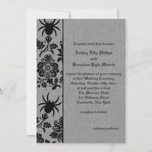 Spider Damask on Gray Linen Wedding Einladung (Vorderseite)