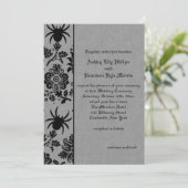 Spider Damask on Gray Linen Wedding Einladung (Stehend Vorderseite)