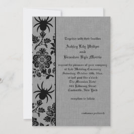 Spider Damask on Gray Linen Wedding Einladung