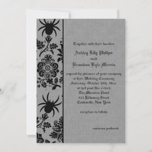 Spider Damask on Gray Linen Wedding Einladung