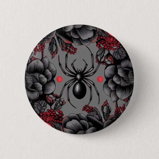 Spider Floral Design Gotischer Stil Button (Vorderseite)