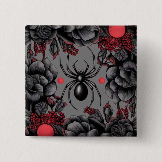 Spider Floral Design Gotischer Stil Button (Vorderseite)