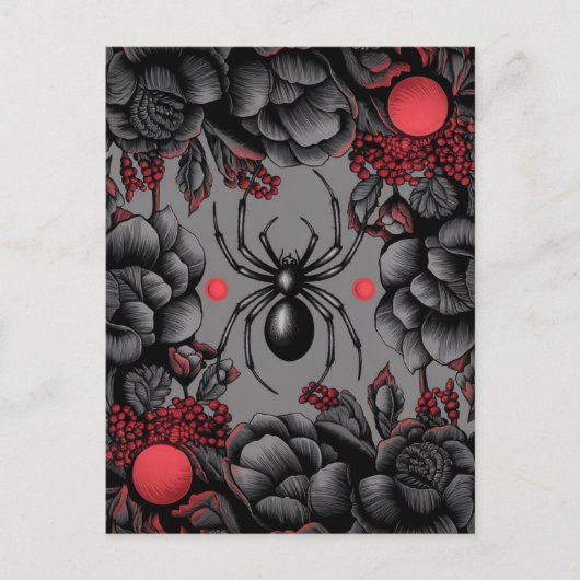 Spider Floral Design Gotischer Stil Postkarte (Vorderseite)