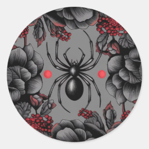 Spider Floral Design Gotischer Stil Runder Aufkleber