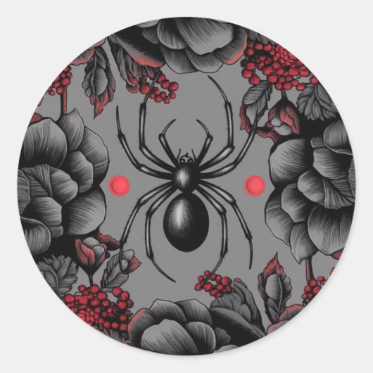 Spider Floral Design Gotischer Stil Runder Aufkleber (Vorderseite)
