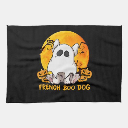 Spider Gift|French Boo Bulldog mit Kürbisspinne Geschirrtuch (Horizontal)